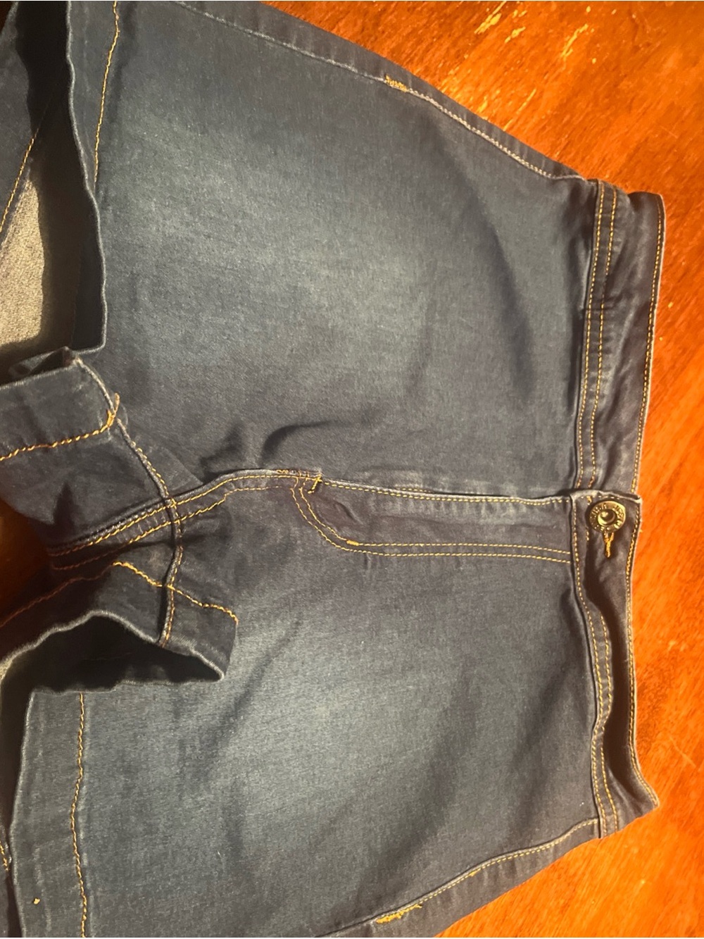 Juniors Dark Indigo Denim Jean Shorts with Contrast Stitching